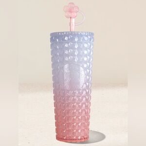 NWT Starbucks Sakura pink gradient cold cup w/ cherry blossom straw topper